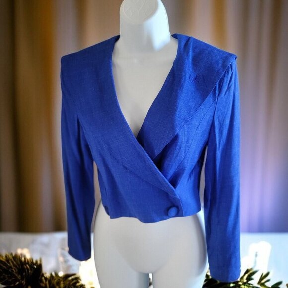 Vintage Laura Biagiotti Junior Royal Blue Cropped Blazer Size XXL - Picture 1 of 9